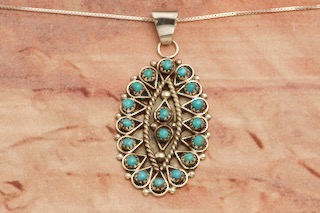 Zuni Indian Jewelry Genuine Sleeping Beauty Turquoise Sterling Silver Pendant